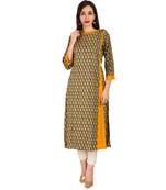 yellow  printed Rayon stitched kurti