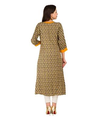 yellow  printed Rayon stitched kurti 2