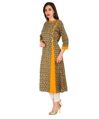 yellow  printed Rayon stitched kurti 3