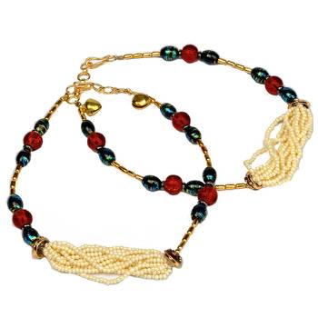 White Brown Jodhpuri Designer Brass Payal Anklet 1