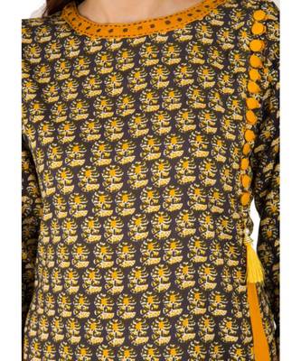 yellow  printed Rayon stitched kurti 4
