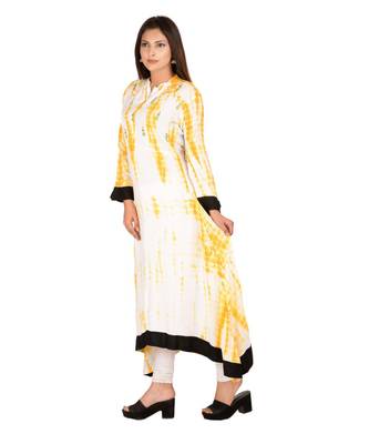 yellow printed Rayon stitched kurti 1