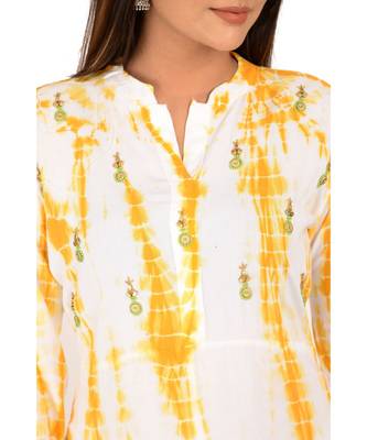 yellow printed Rayon stitched kurti 2