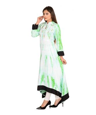 Green printed Rayon stitched kurti 1
