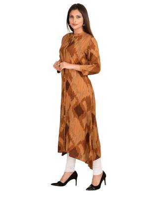 brown printed Rayon stitched kurti 1