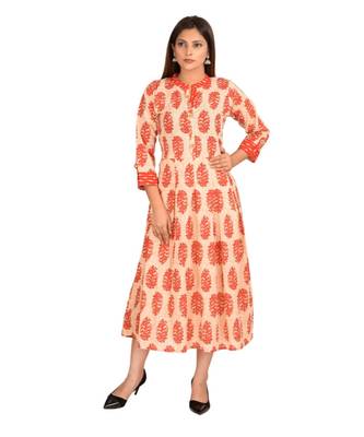 beige printed Cotton stitched kurti 1