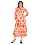 beige printed Cotton stitched kurti