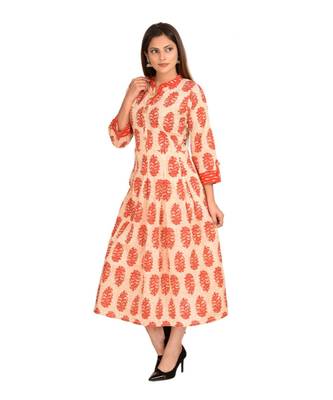 beige printed Cotton stitched kurti 2