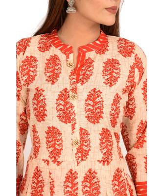 beige printed Cotton stitched kurti 3