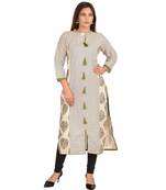 beige printed Cotton stitched kurti