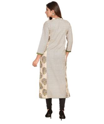 beige printed Cotton stitched kurti 2