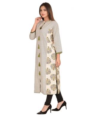 beige printed Cotton stitched kurti 3