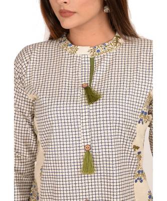 beige printed Cotton stitched kurti 4