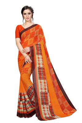 Orange Printed Georgette Saree With Blouse 1