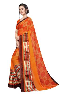 Orange Printed Georgette Saree With Blouse 2