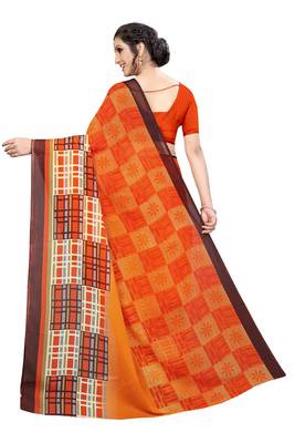 Orange Printed Georgette Saree With Blouse 3