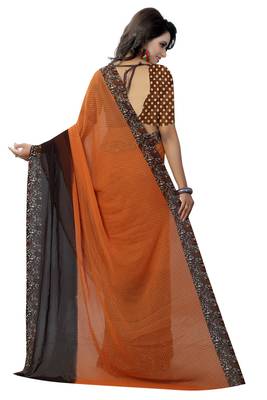 Orange printed georgette saree with blouse 3