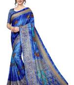 Blue printed silk saree with blouse
