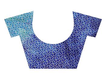 Blue printed silk saree with blouse 4