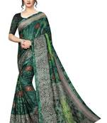 Green printed silk saree with blouse