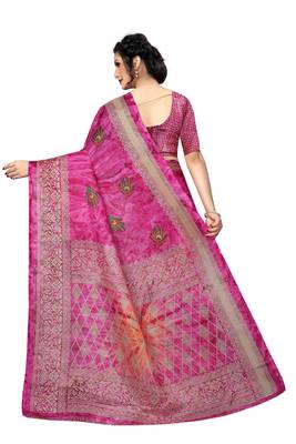 Pink printed silk saree with blouse 3