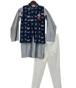 Grey Kurta with Printed Nehru Jacket Set