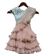 Peach Chiffon Saree with Blue Top