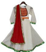 White Anarkali Kurta Dress with Red Dupatta