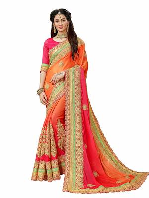 Orange embroidered georgette saree with blouse 1