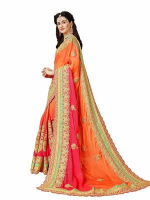 Orange embroidered georgette saree with blouse 3