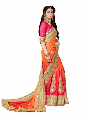 Orange embroidered georgette saree with blouse 4