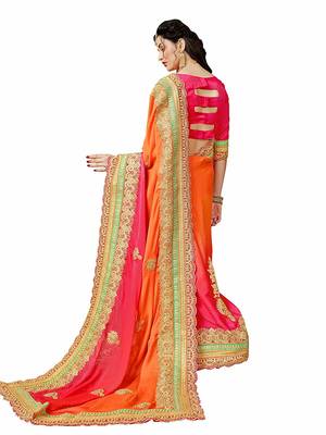 Orange embroidered georgette saree with blouse 5