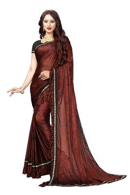 Rust printed lycra saree with blouse 1