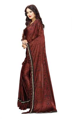 Rust printed lycra saree with blouse 2