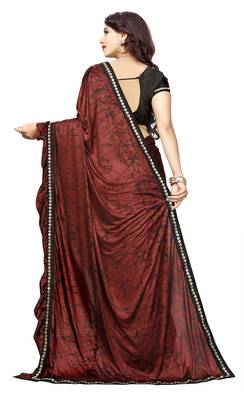 Rust printed lycra saree with blouse 3
