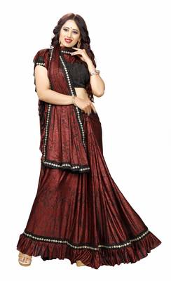 Rust printed lycra saree with blouse 4