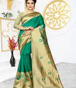 Green woven banarasi silk saree with blouse