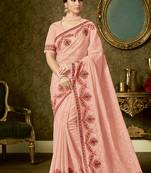 Peach embroidered organza saree with blouse
