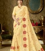 Yellow embroidered organza saree with blouse