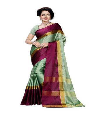 multicolor plain art silk saree with blouse 1