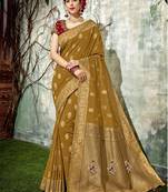 Light brown woven silk blend saree with blouse