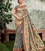 Grey woven silk blend saree with blouse