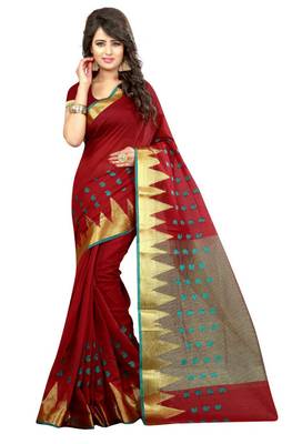 Maroon woven cotton saree with blouse 1