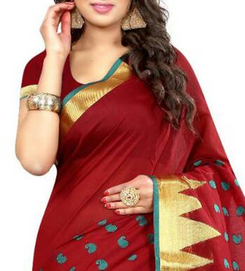 Maroon woven cotton saree with blouse 2