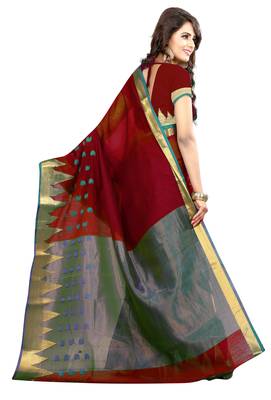 Maroon woven cotton saree with blouse 3