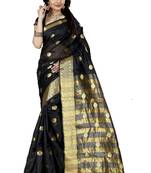Kimisha Women's Black Cotton Woven Saree With Jacquard Work & Designer Pallu
