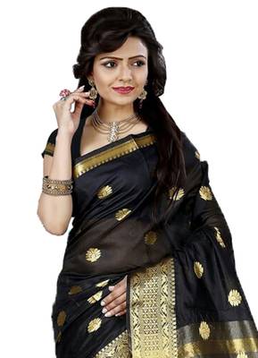 Kimisha Women's Black Cotton Woven Saree With Jacquard Work & Designer Pallu 2