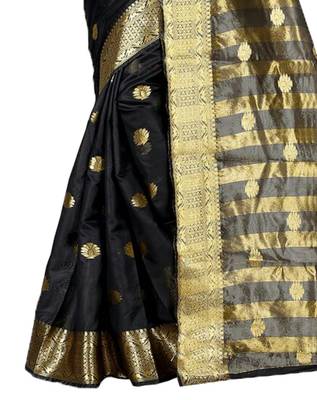 Kimisha Women's Black Cotton Woven Saree With Jacquard Work & Designer Pallu 3