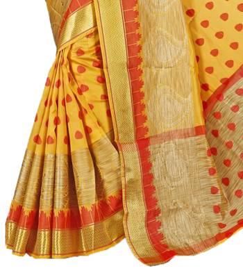 Kimisha Women's Yellow Cotton Woven Saree With Jacquard Work & Designer Pallu 3