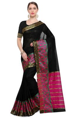 Black woven cotton silk saree with blouse 1